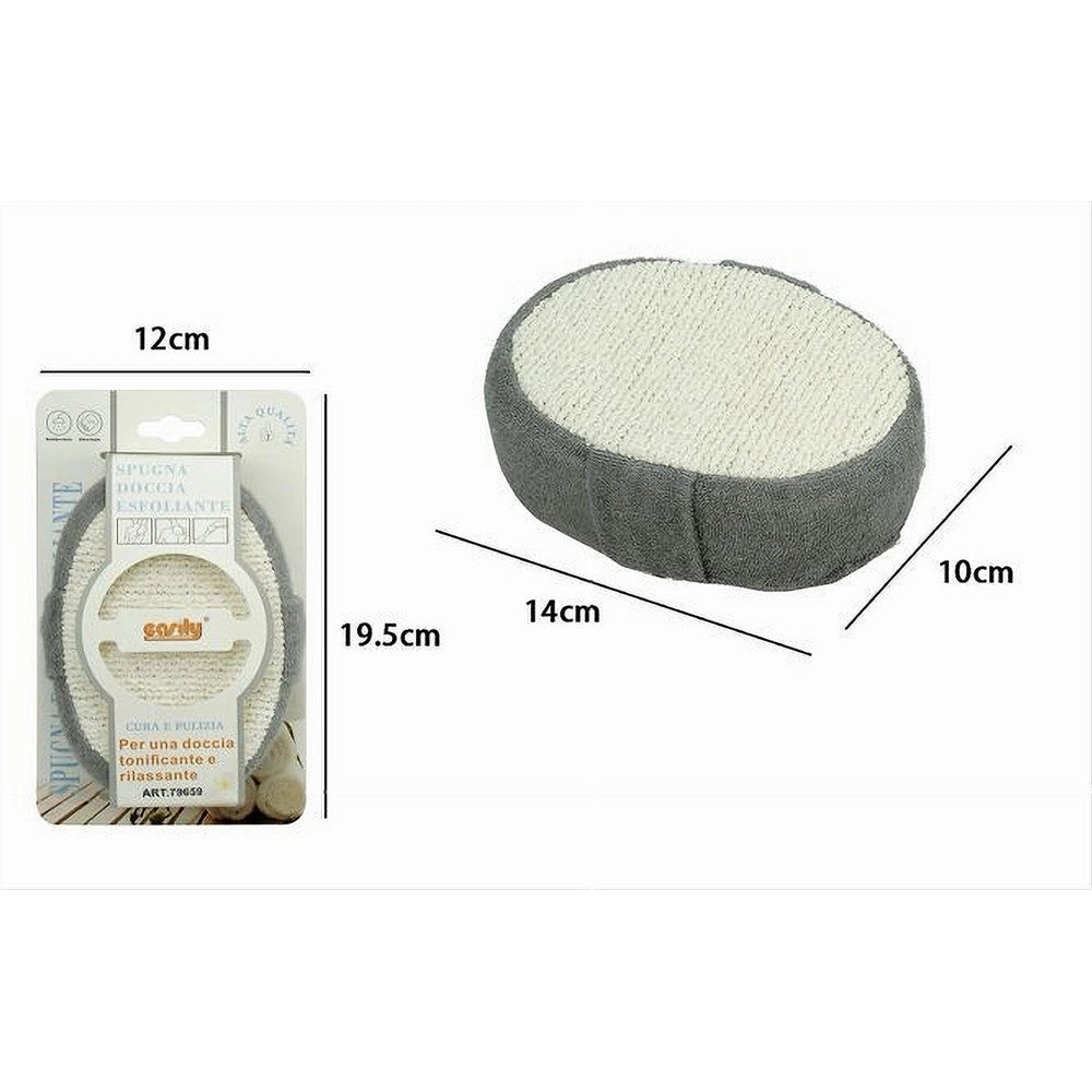 Trade Shop - Spugna Doccia Bagno Esfoliante Scrub Pelle Corpo Ovale Con Fascia Grigia 79659 -