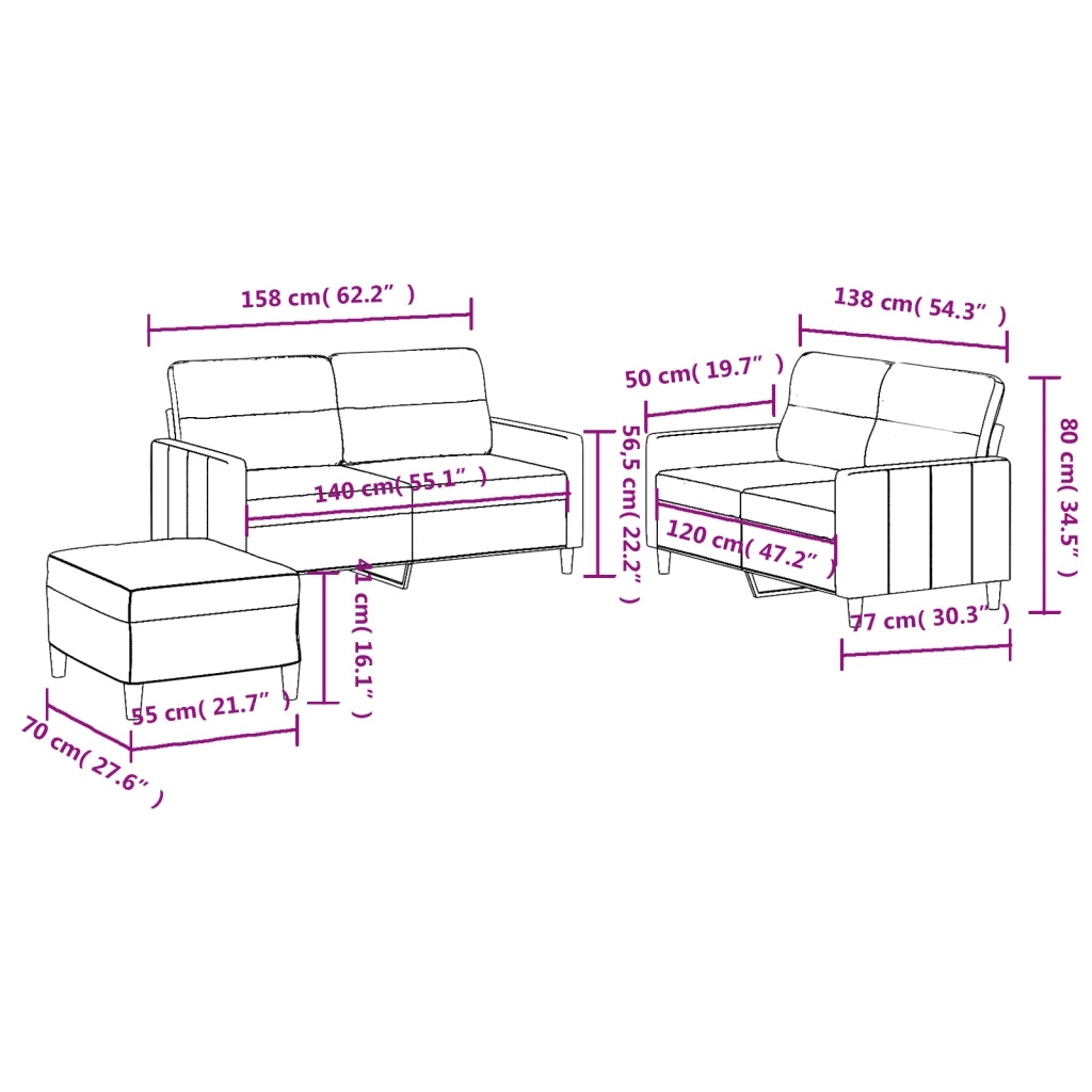 Set di Divani 3 pz con Cuscini Grigio Chiaro in Tessuto 3201576