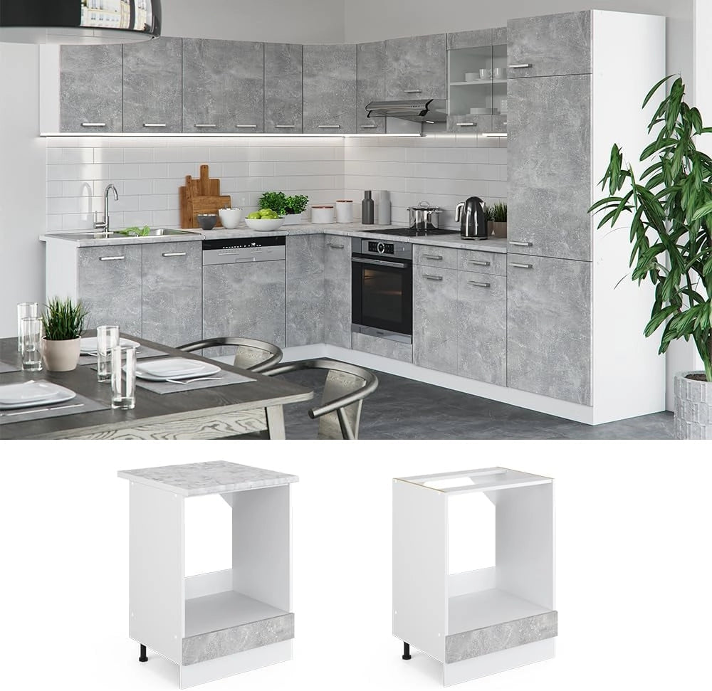 Mobile per forno da incasso R-Line, Calcestruzzo, 60 cm, PL Marmo, per la libera combinazione all'interno di sistemi cucina modulari