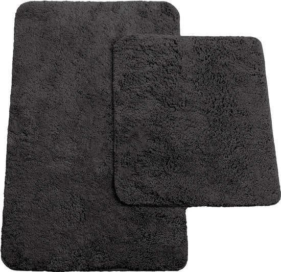 Set di tappeti da bagno da 2 pezzi, composti da tappeti da bagno di circa 50/80 cm e da un tappeto per il water di circa 45/50 cm, nero