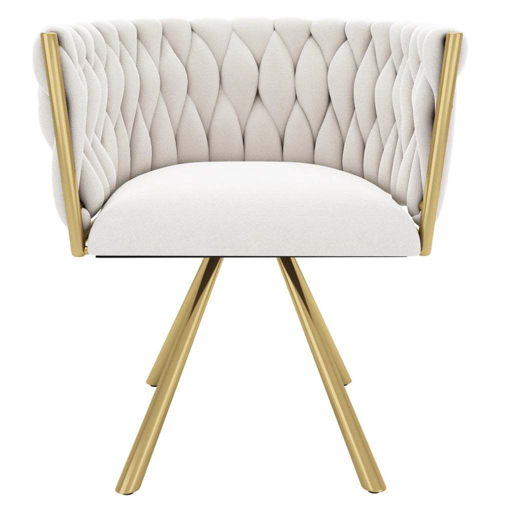 Set di 2 sedie da pranzo girevoli a 360¡ã con rivestimento in velluto beige e struttura dorata