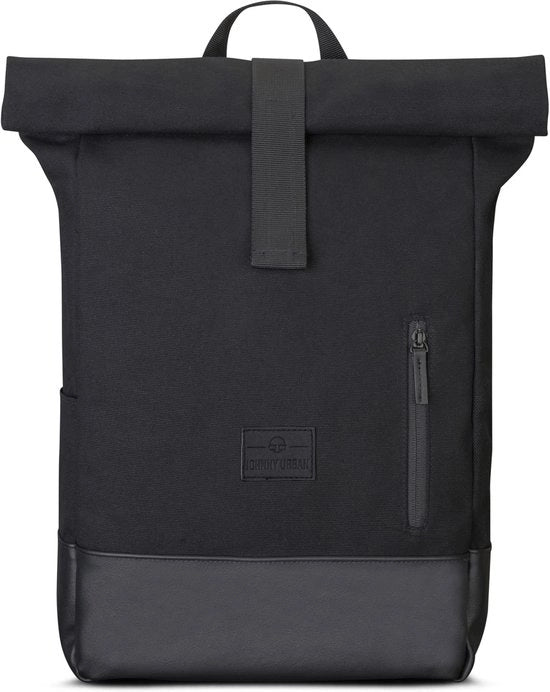 Borsa da Spalla per Uomo e Donna Nero - Adam Medio - Rolltop con Tasca per Laptop per Scuola di Economia - 15L - Canapa di Cotone - Impermeabile