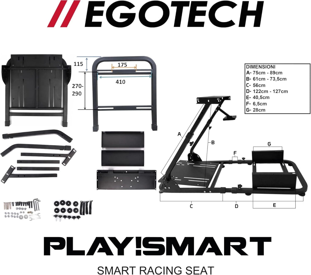 EGOTECH Smart Racing Seat Simulatore di guida con seduta incorporata, Pieghevole Postazione Simulatore Guida Supporto da Corsa Racing Regolabile Cabina di Guida