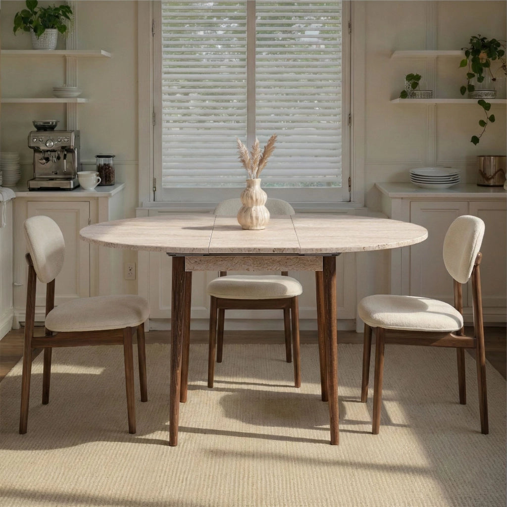 Tavolo da pranzo allungabile in legno "Viona" 100 x 100 x 75 cm - Travertino