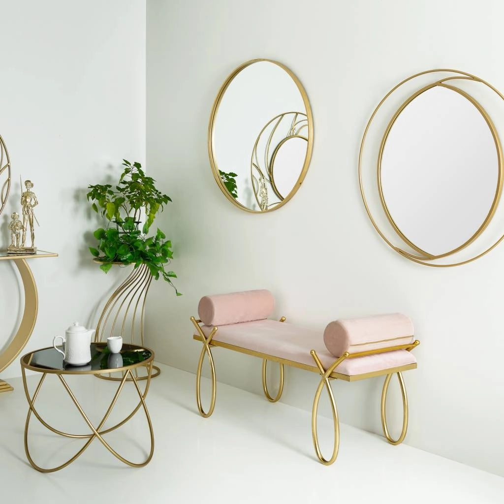 Sgabello in velluto rosa e metallo oro 112,5x49x53h