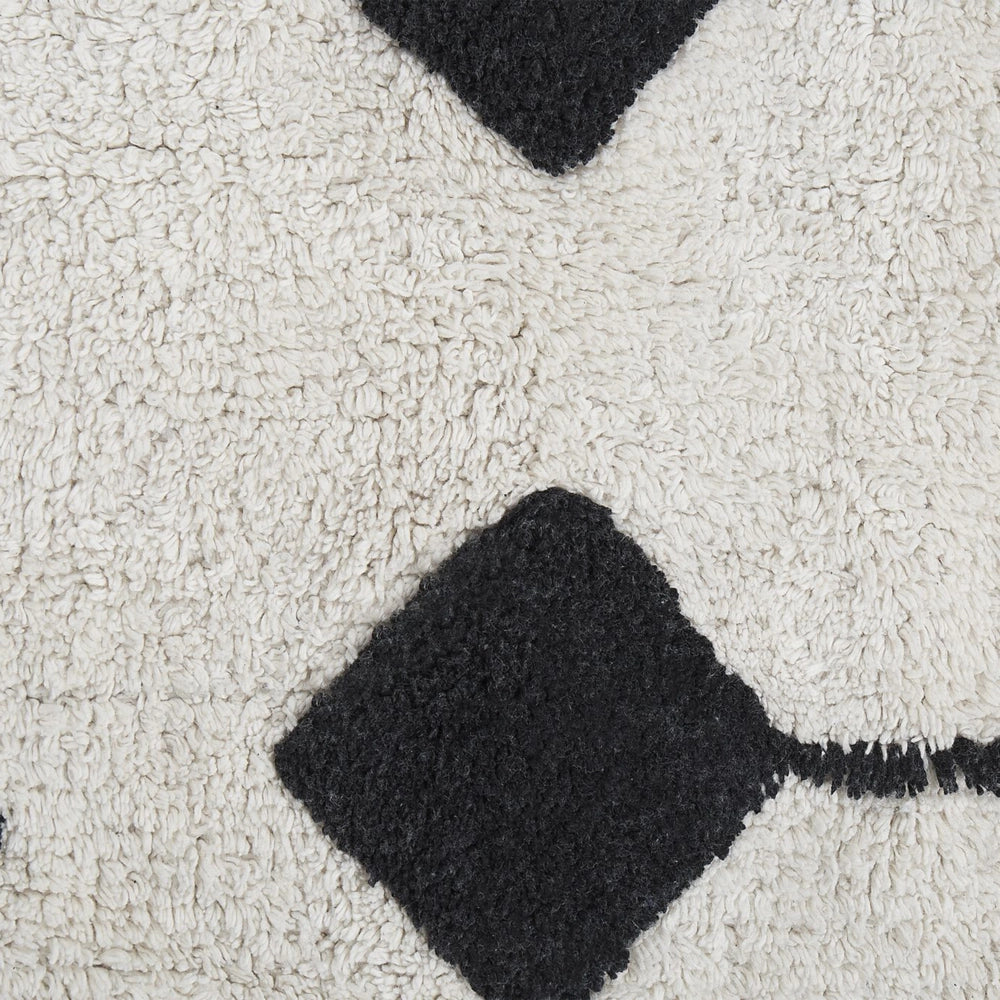 Tappeto cotone bianco sporco e nero 80 x 150 cm motivo geometrico nappe moderno orientale nappe