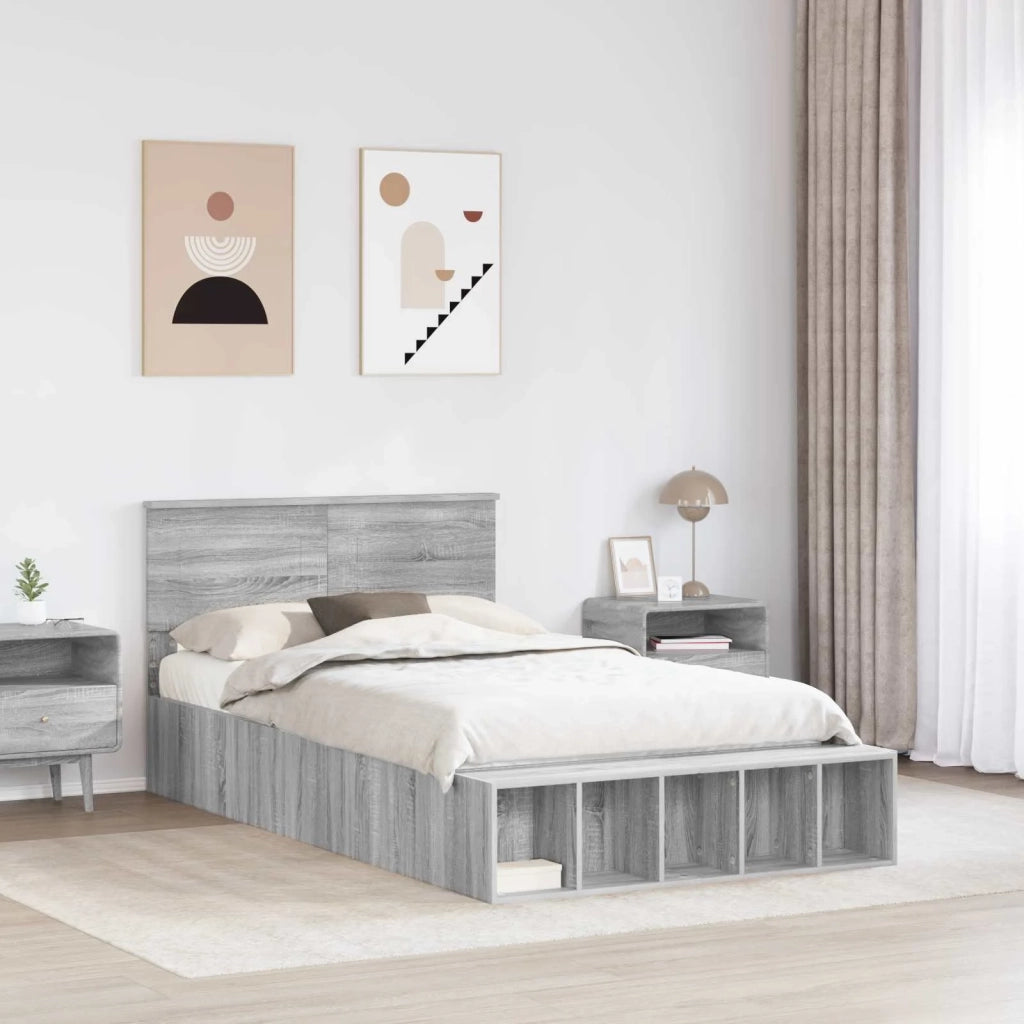 Struttura del letto con lo scaffale Grigio Sonoma 135 x 190 cm 3408380