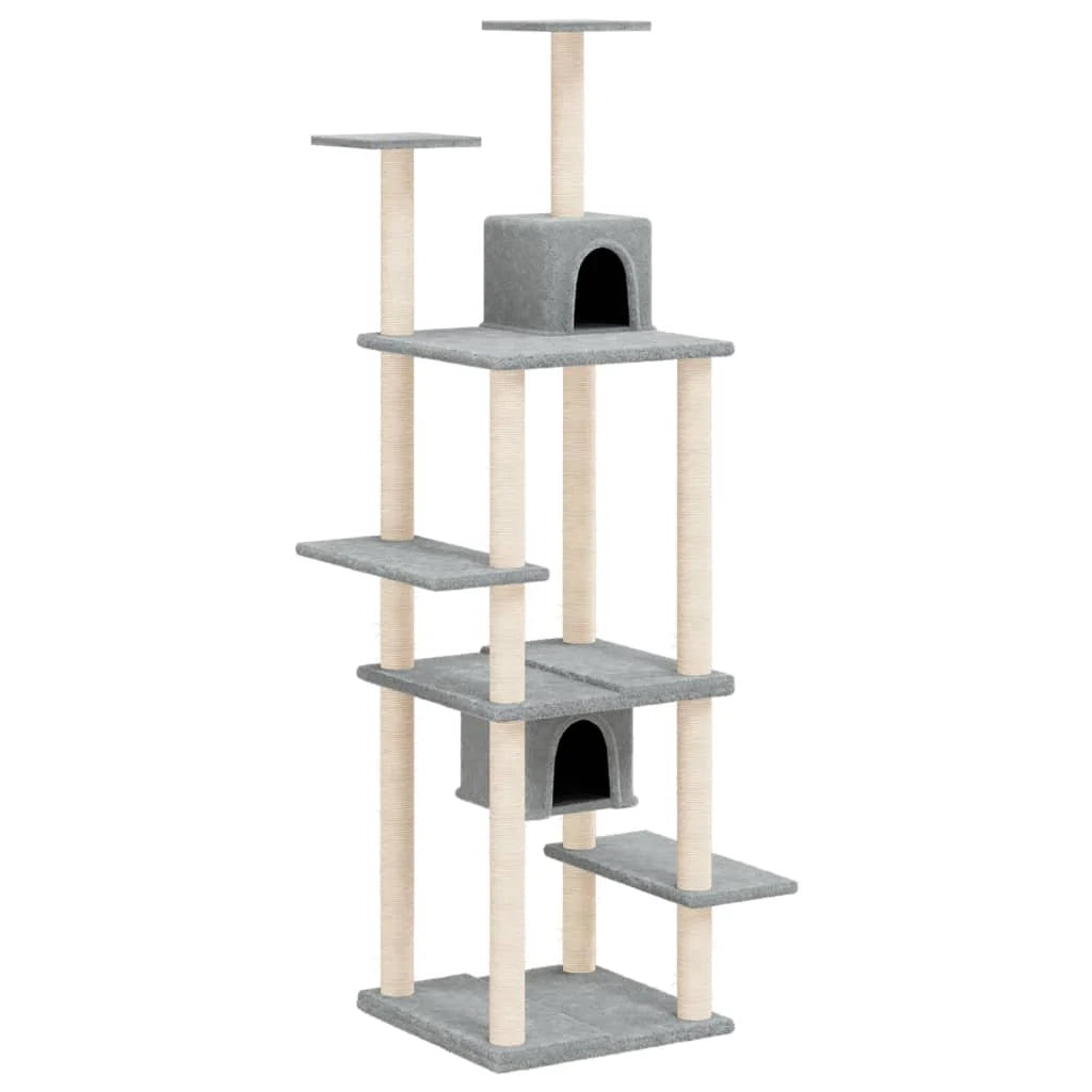 Tiragraffi per gatti torre per arrampicata giocattolo piattaforma per arrampicata con tiragraffi in sisal leggero 176 cm grigio 02_0022592