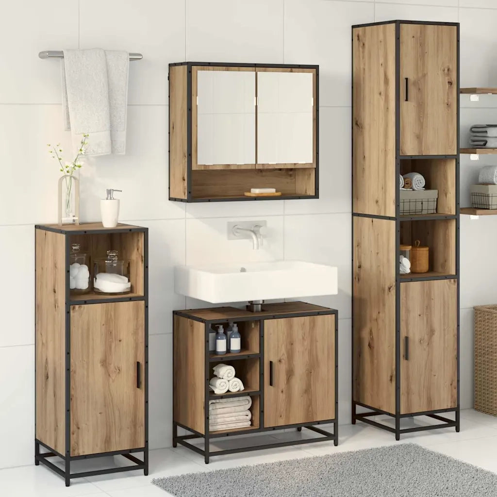 Set di mobili per il bagno con porta 3 pcs Rovere artigianale