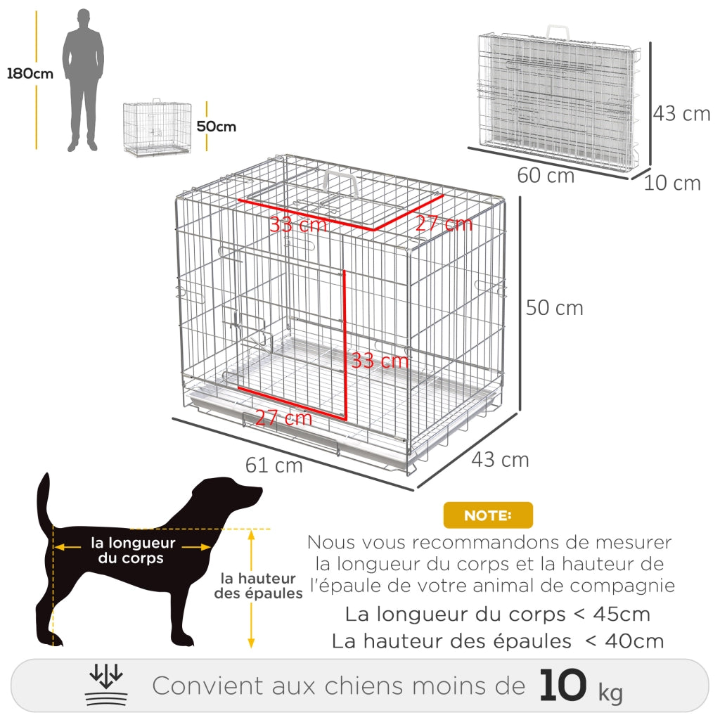 Gabbia per cani pieghevole in metallo con vassoio ¨C zephmum ¨C 61x43x50 cm bianco