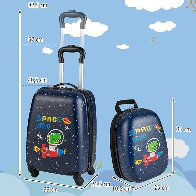 Set di Valigia per Bambini, 16" Valigia+ 12" Zaino, 2 Pezzi, con Ruote Girevoli a 360° e Maniglia Retrattile, Ideale per Viaggiare in Modo Comodo e Divertente (Modello 4)