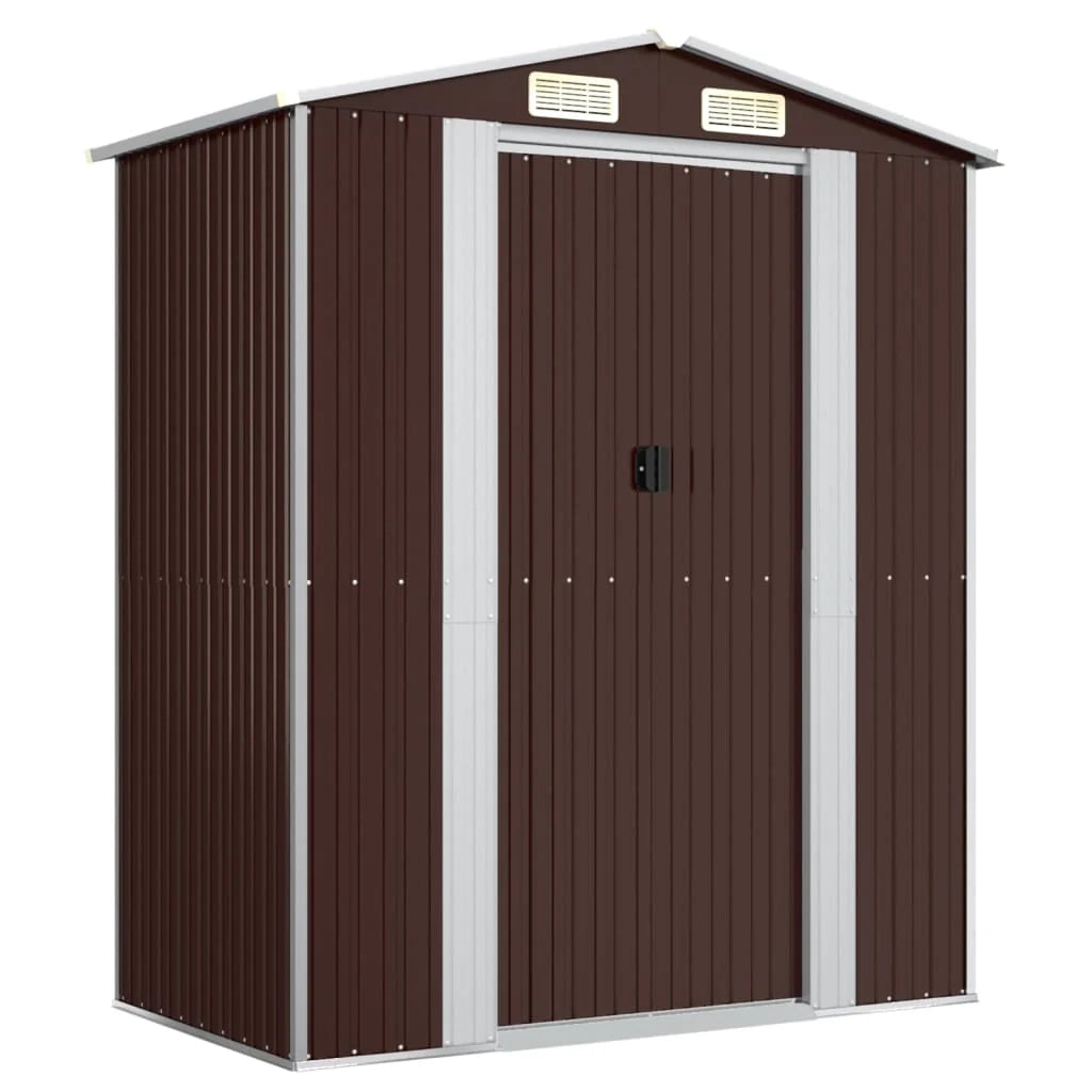 Casetta da giardino cabina ripostiglio capanno da esterno capanno per attrezzi robusta scura 192 x 108 x 223 cm acciaio zincato marrone 02_0022316
