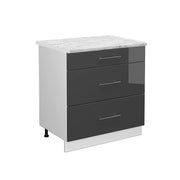 Mobiletto base per cucina Fame-Line Antracite lucido/Bianco 80 cm con 3 cassetti, PL Marmo Vicco