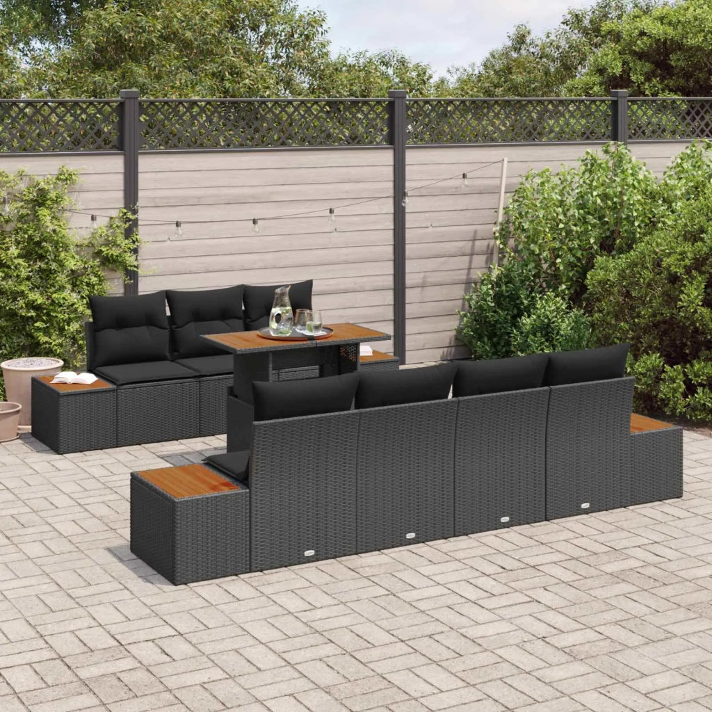 Set Divano da Giardino con archiviazione 8 pcs Nero Poly Rattan