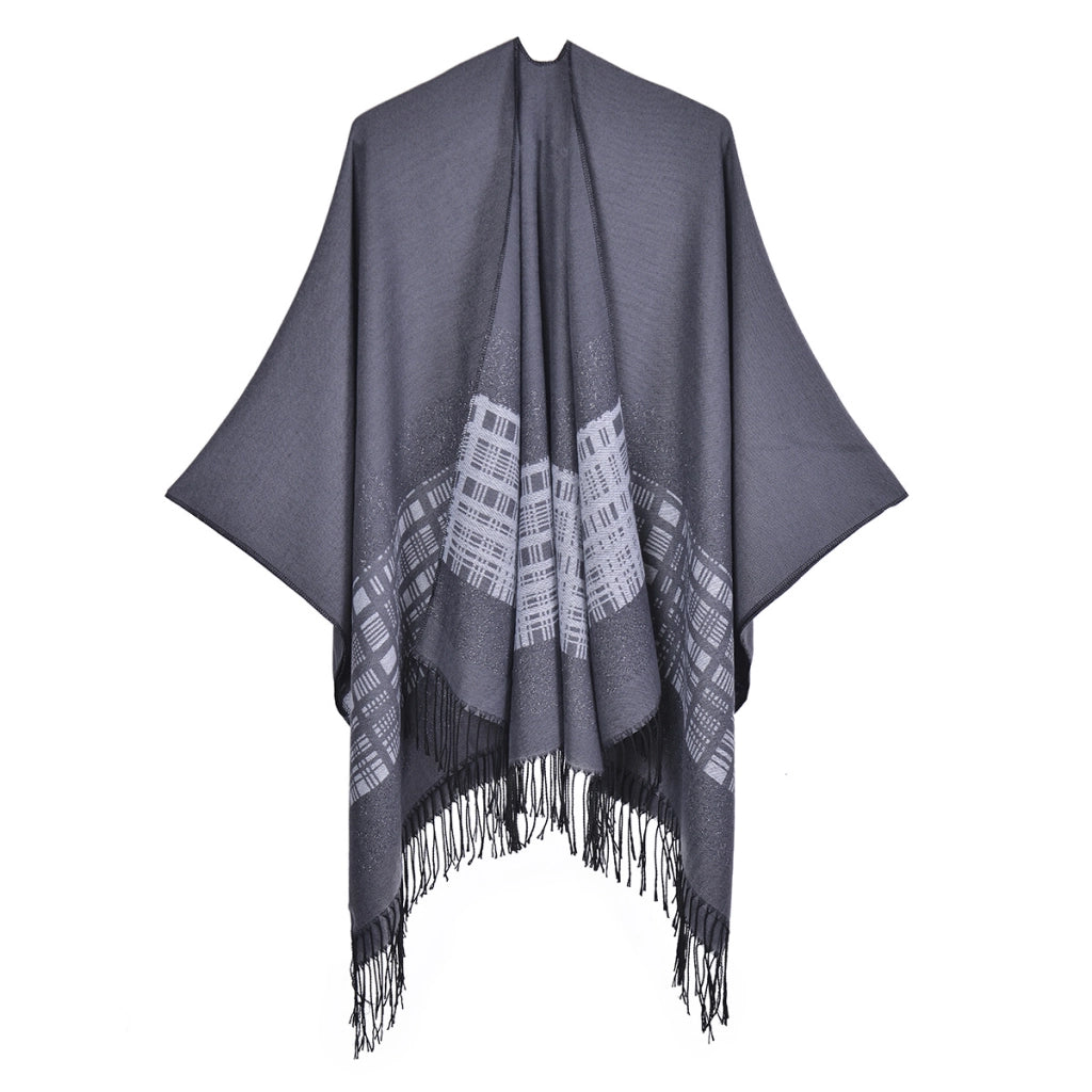 Sciarpa/mantella reversibile in cashmere a tinta unita per autunno/inverno, semplice e spessa con nappe.