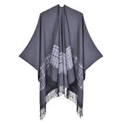 Sciarpa/mantella reversibile in cashmere a tinta unita per autunno/inverno, semplice e spessa con nappe.