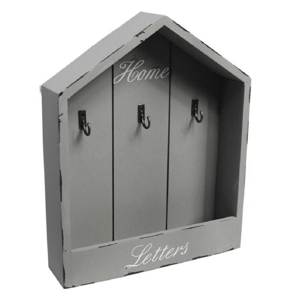 Trade Shop - Cassetta Portachiavi Da Parete In Legno 3 Posti Shabby Con Mensola Portalettere -