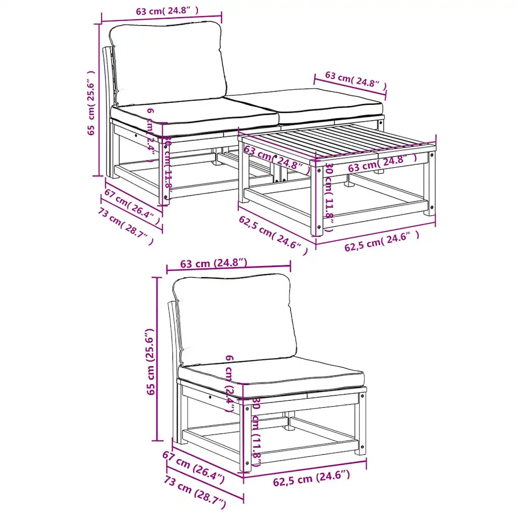 Set Salotto da Giardino 4pz con Cuscini Legno Massello Acacia 3214326