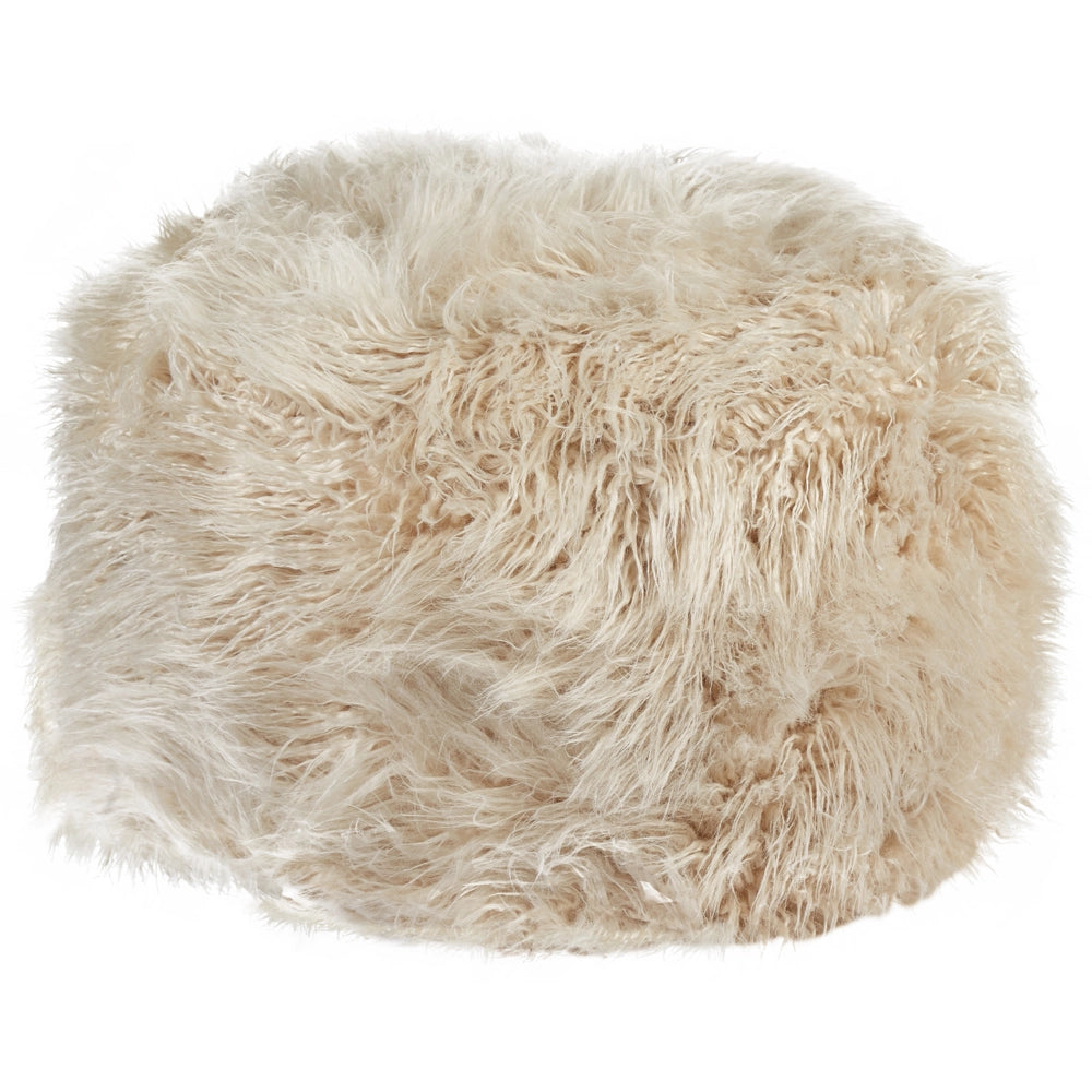 Pouf in pelliccia sintetica beige chiaro 70 x 70 x 45 cm Imbottitura in perle di EPS Tessuto a fantasia a quadrati Poggiapiedi moderno in stile boho