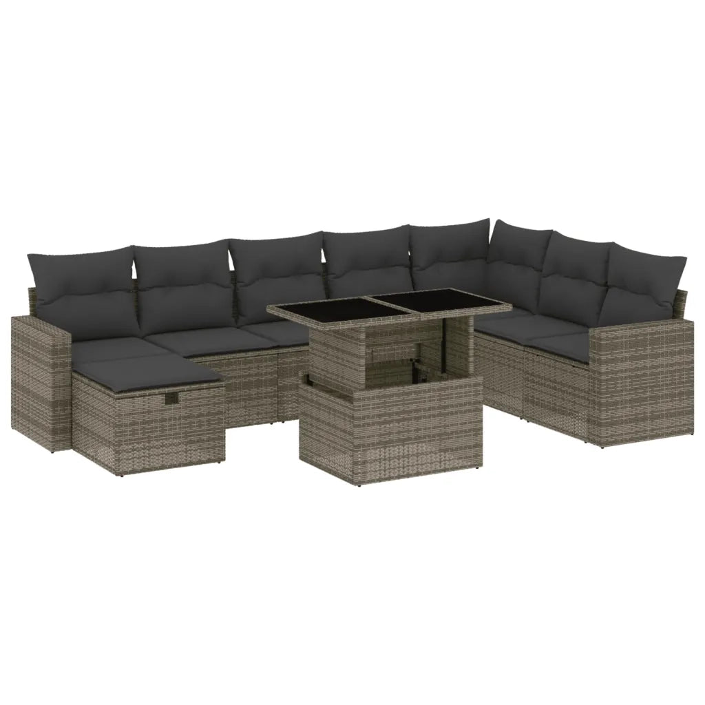 Set Divano da Giardino 9 pz con Cuscini Grigio in Polyrattan 3274870
