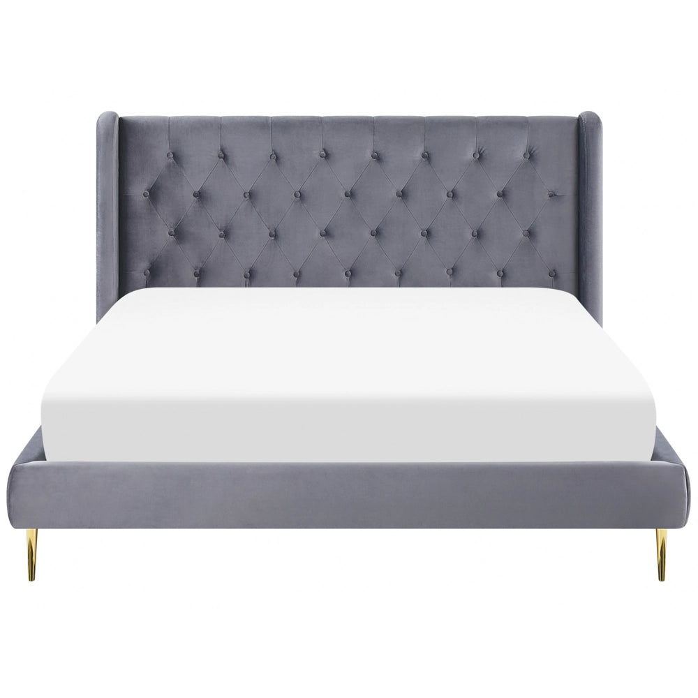 Letto matrimoniale in velluto grigio 180 x 200 cm design moderno