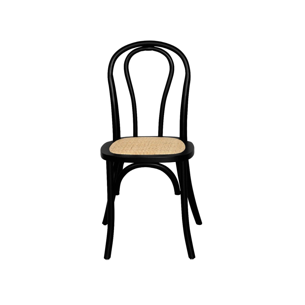 Set di 4 sedie vintage in legno e rattan, nero