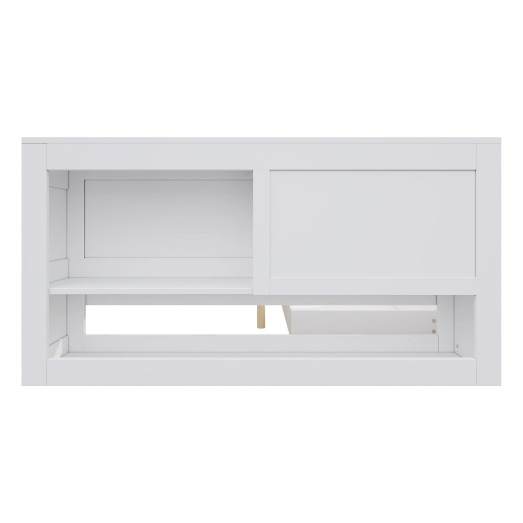 OKWISH Letto a Divano 140×200 cm, Letto Matrimoniale con Cassetto Grande, Ripiani e Armadietti Contenitore, senza Materasso, in MDF, Bianco