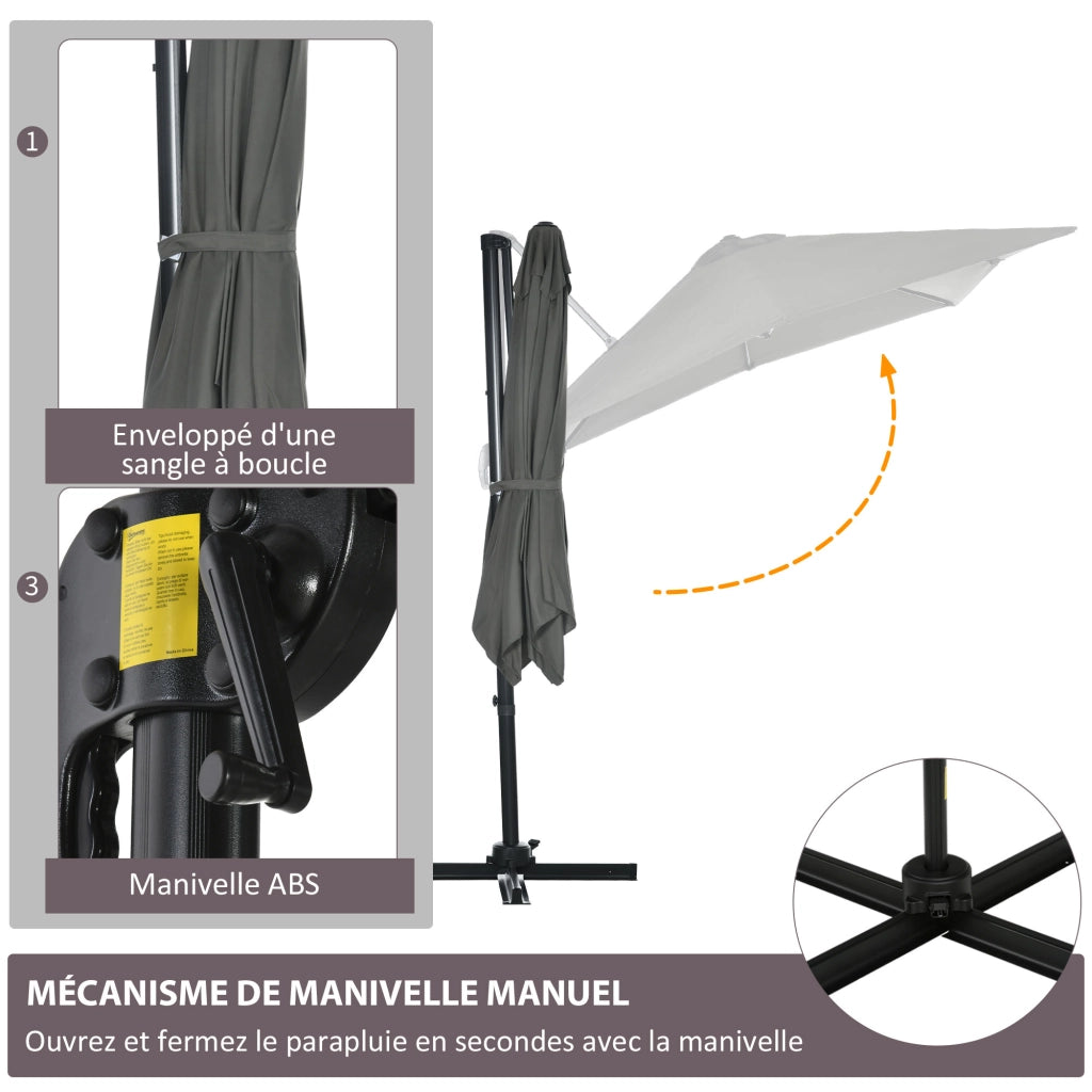Ombrellone Quadrato Inclinabile a Manovella ¨C zephmum ¨C Grigio Poliestere Acciaio 250x250 cm