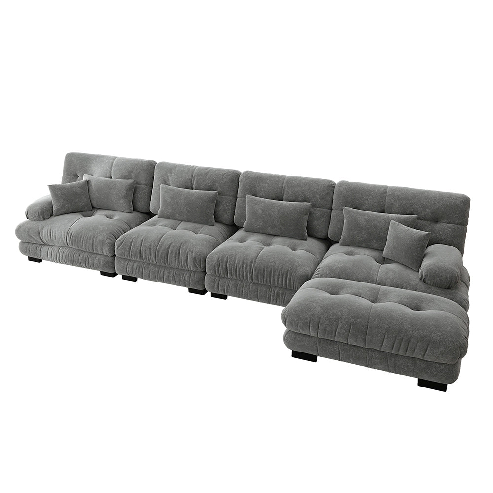 Divano angolare modulare - Xylo - Configurazione L, 4 posti con pouf removibile, grigio