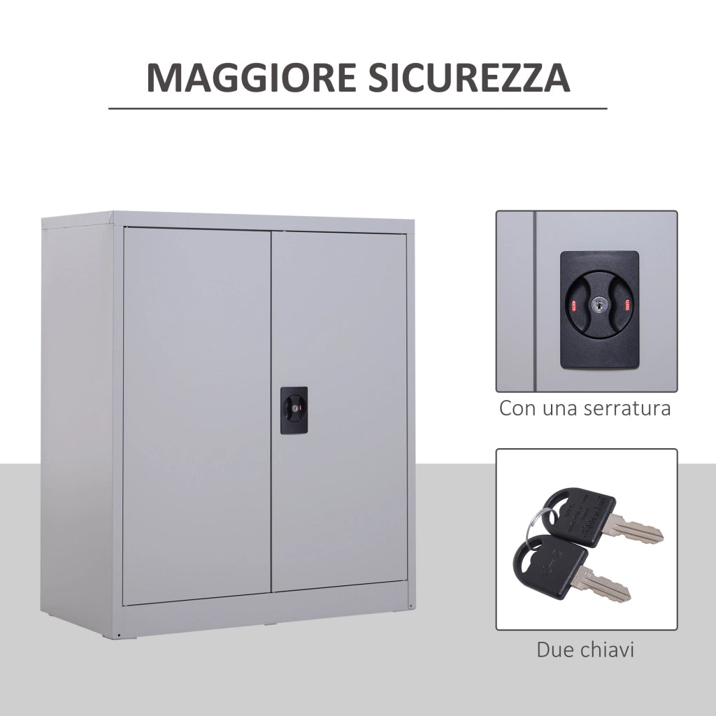 Easycomfort Armadietto Mobile Ripiano Regolabile Chiusura di Sicurezza per Casa Ufficio Garage Acciaio 80x40x92.5cm Grigio