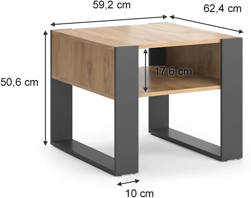 Tavolino da salotto, Antracite, 59.2 x 50.6 cm, adatto per riporre riviste e telecomandi