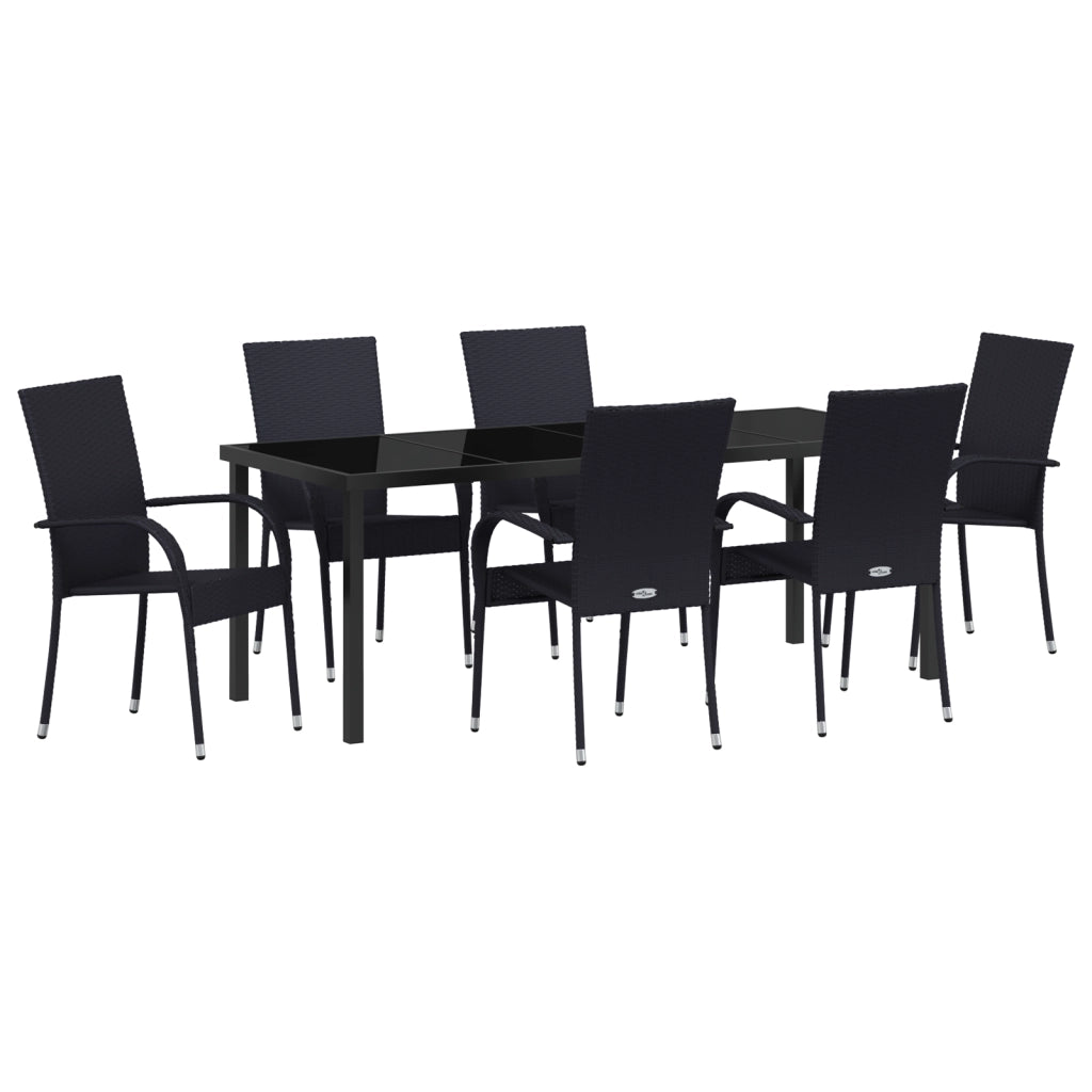 Set da Pranzo da Giardino da 7 Pezzi Rattan Poli Nero
