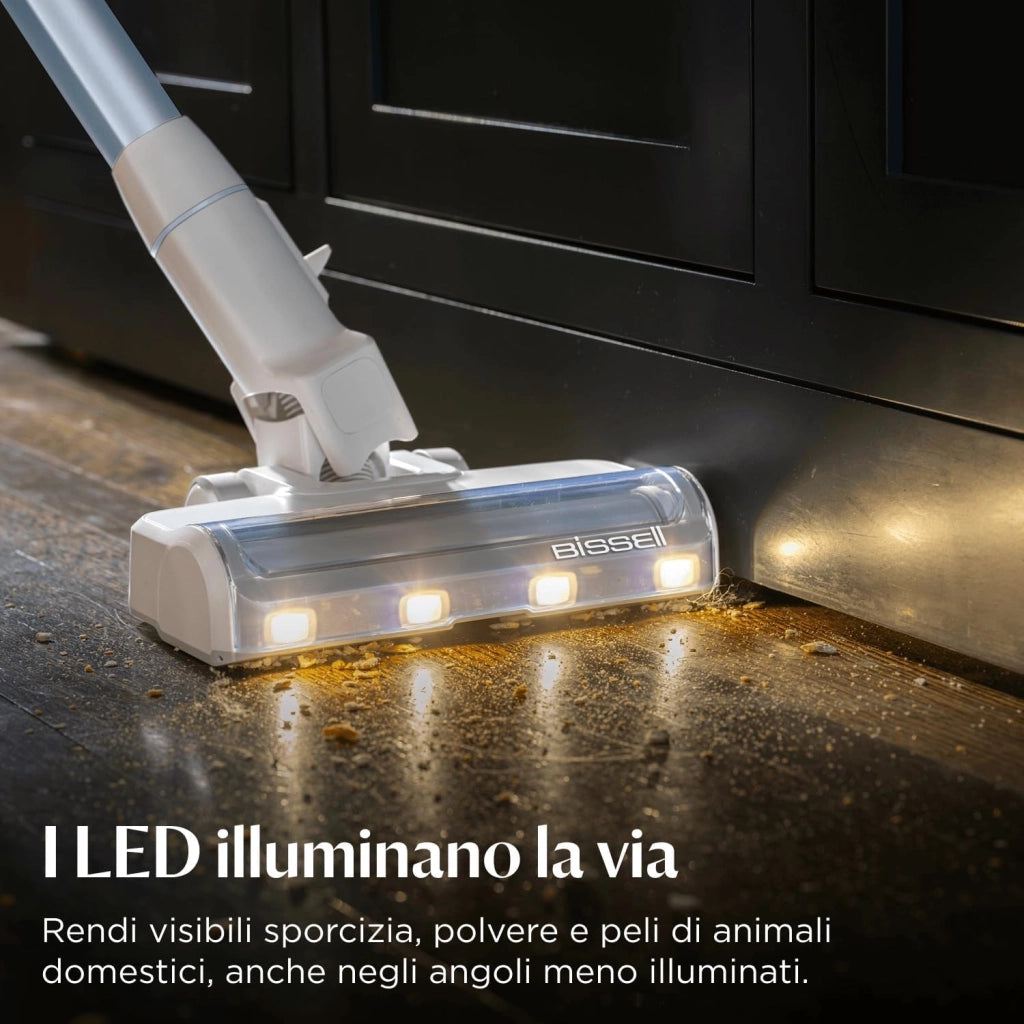 Bissell PowerClean, aspirapolvere, motore da 200 W, luci a LED, spazzola a rullo anti-groviglio, aspirapolvere 3 in 1, design autoportante, filtro HEPA, batteria rimovibile da 2000 mAh, 40 min, 4261N