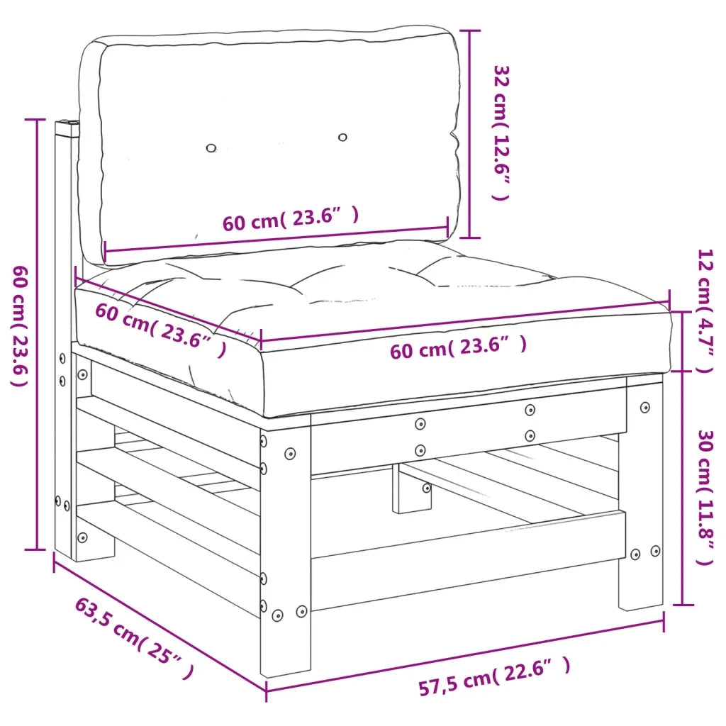 Divano Centrale con Cuscini-Sofa Modulare-Divanetto in Legno Massello di Douglas 496055