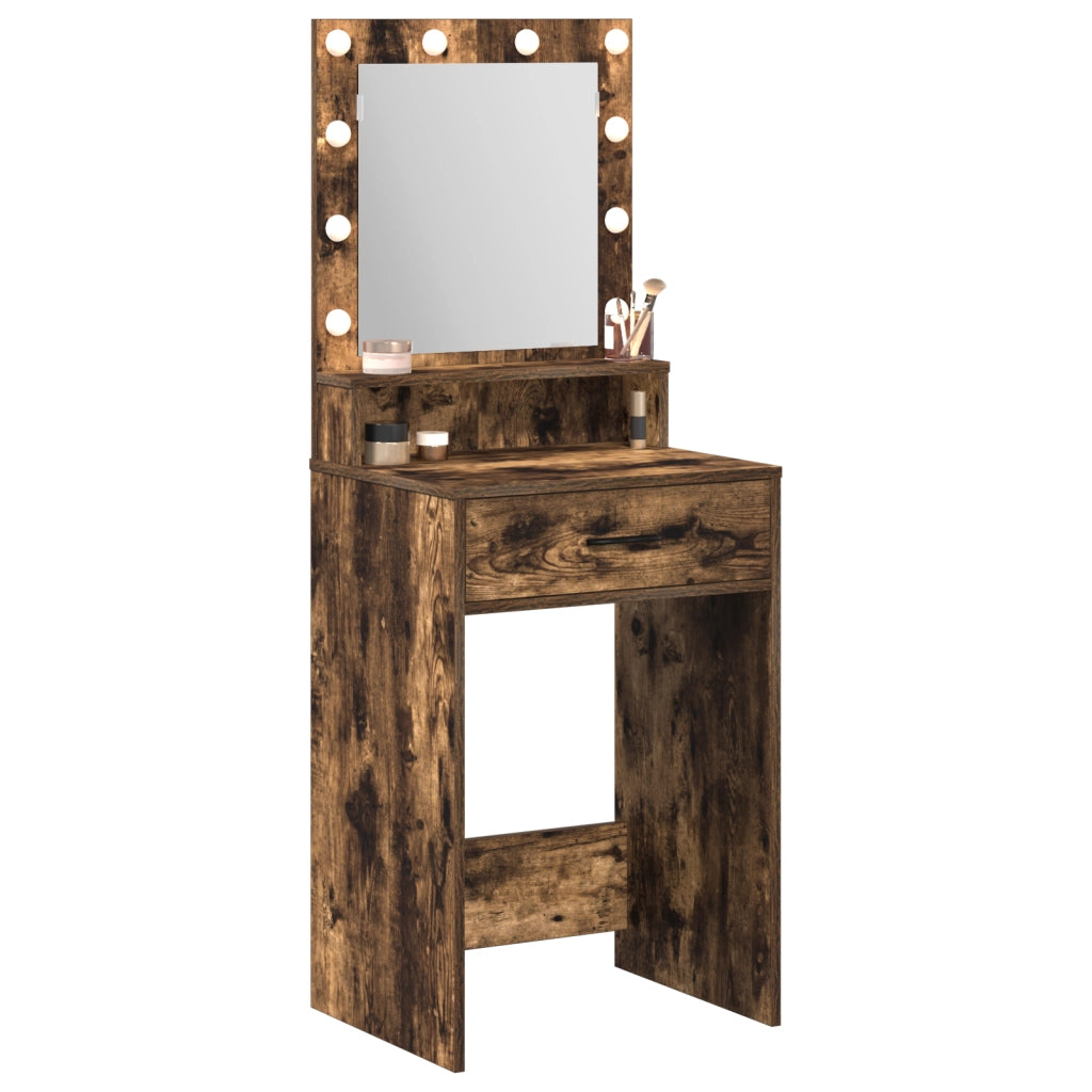Tavolo da Trucco  con Luci a LED in Quercia Affumicata 50x41x135 cm
