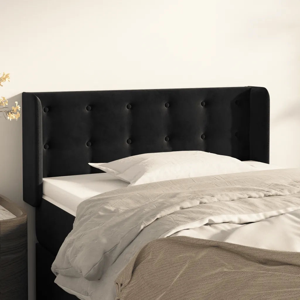 Testiera | Testata ad Orecchio Nera 93x16x78/88 cm in Velluto