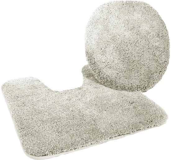 Set di tappeto da bagno 2 pezzi, composto da coperchio di toilette 47x50 cm + tappeto per pavimento con foro 50x55 cm, argento.