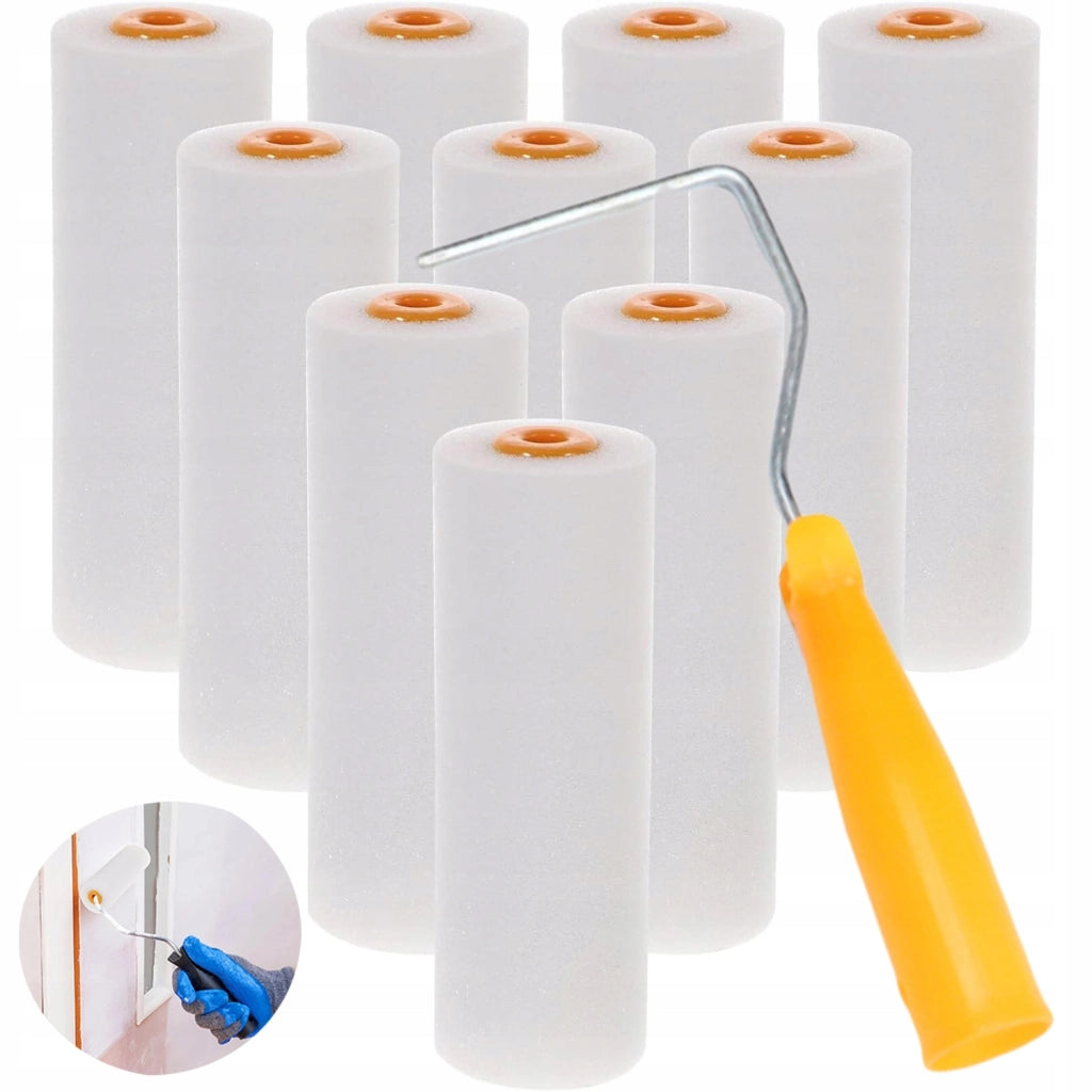 Set Rulli Verniciatura Poliuretanici 10 cm – Alta Qualità Materiale | 10 Pezzi + Manico Ergonomico