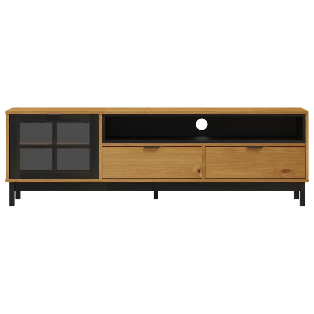 Mobile TV-Credenza per TV FLAM 158x40x50 cm Anta in Vetro Massello di Pino