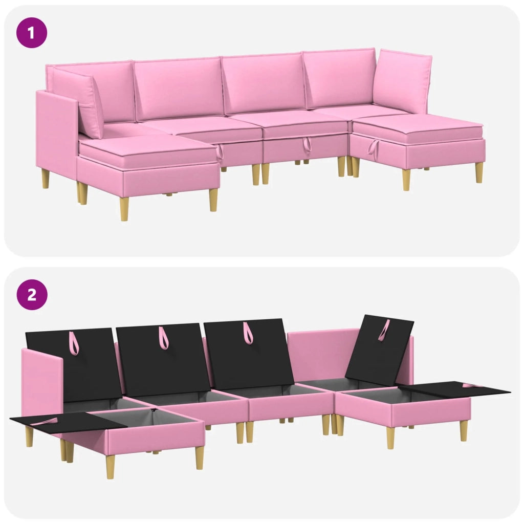 Set di divani modulari con spazio di archiviazione 6 pcs Rosa
