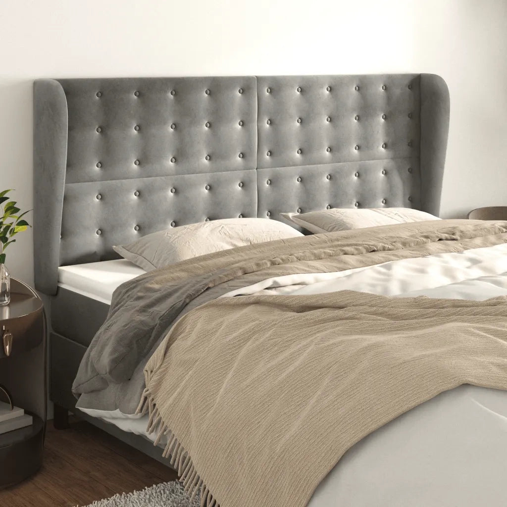 Testiera ad Orecchio-Testata con Orecchie Grigio Chiaro 203x23x118/128 cm in Velluto 583756
