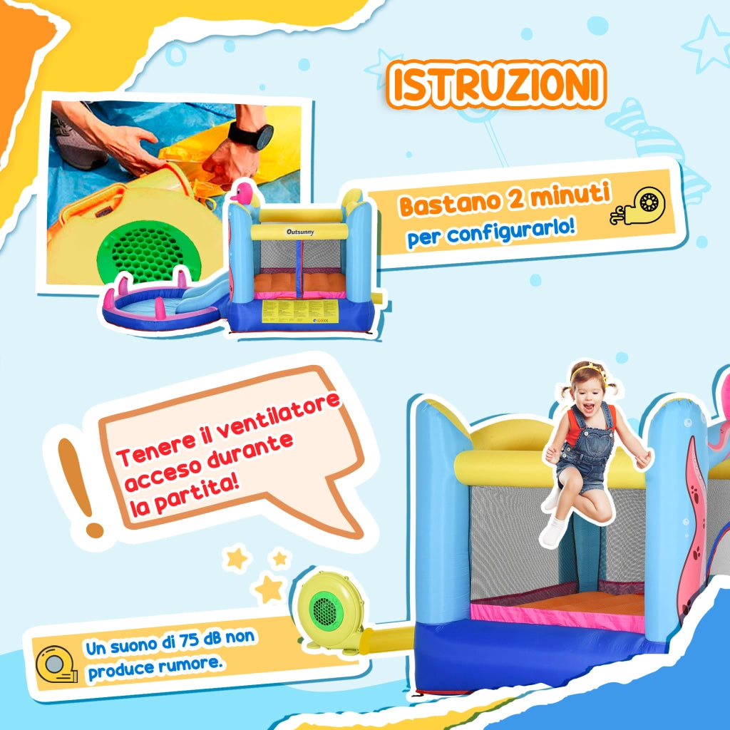 Castello Gonfiabile per Bambini con Scivolo e Piscina ¨C zephmum ¨C Grigio 3.6x1.75x1.8m
