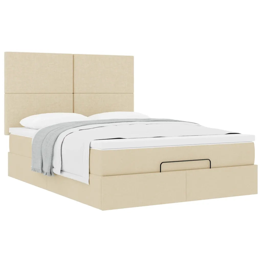 Struttura Letto Pouf con Materasso Crema 140x200 cm in Tessuto 3313083