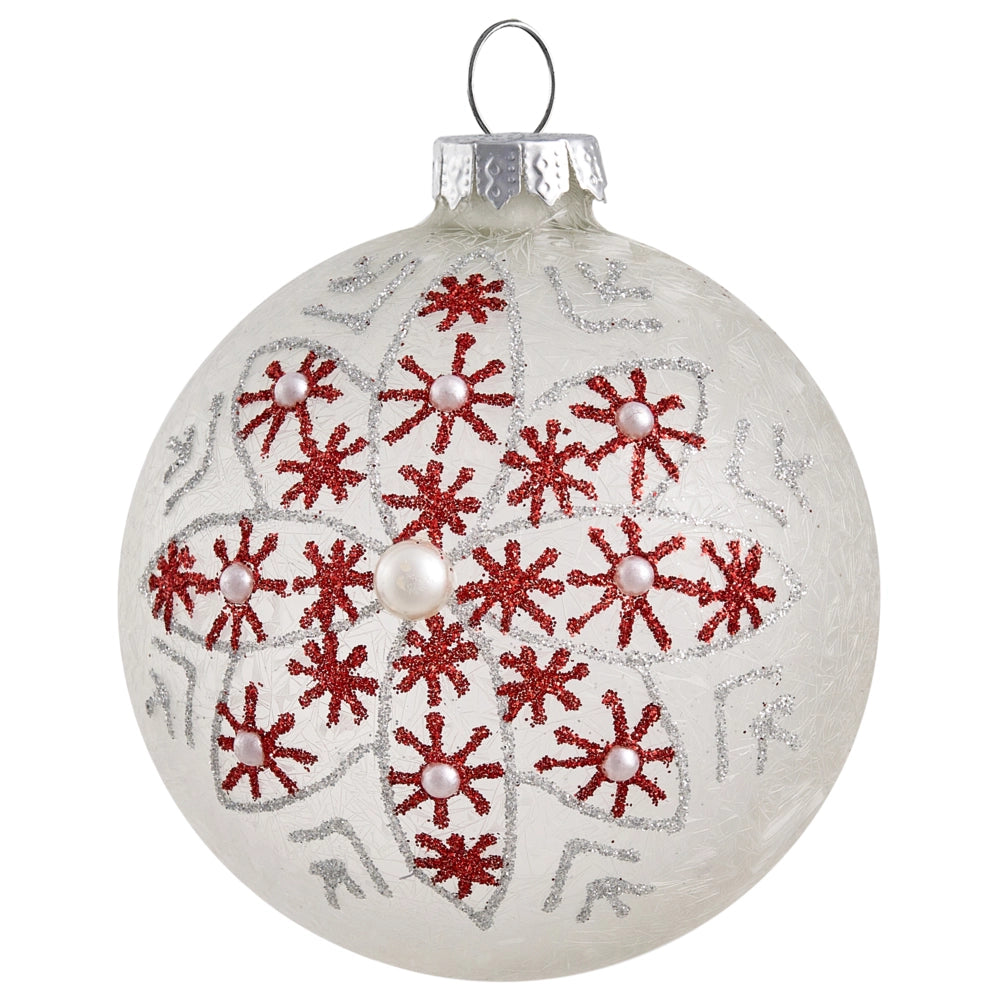 Set di 50 palline di Natale in vetro rosso e bianco da appendere all'albero di Natale in stile tradizionale