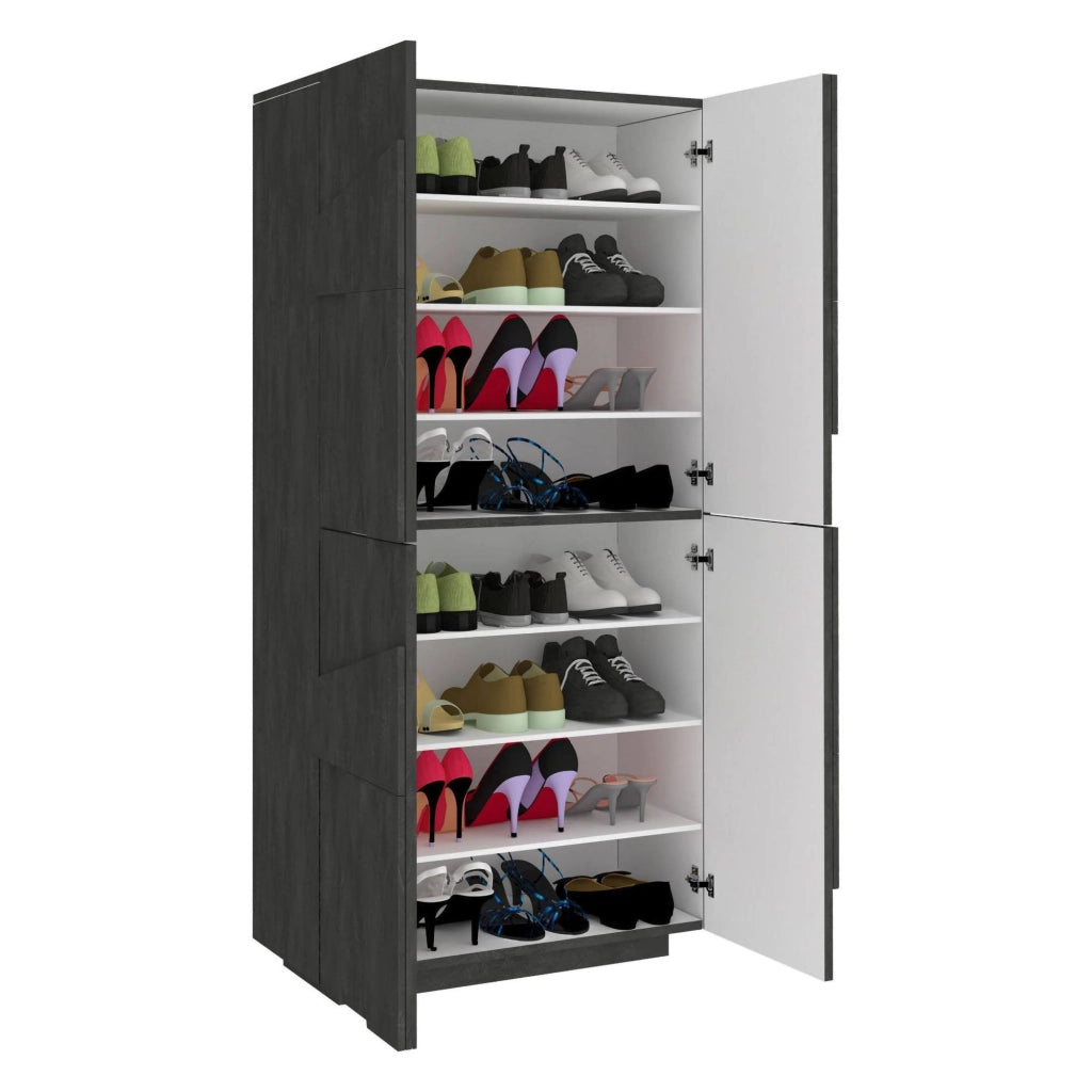 Scarpiera Archibal, Made in Italy, a 4 ante battenti, Portascarpe da ingresso, Mobile multiuso, cm 81x38h167, Grigio Cenere