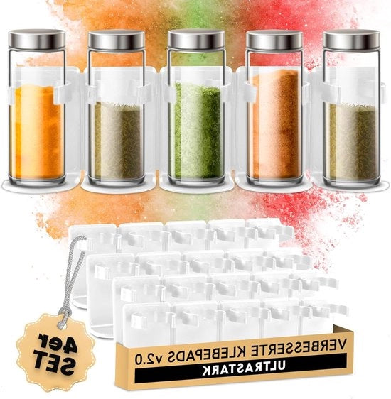 Etichetta per Adesivi per Erbacee senza Fori - Spazio per 20 Specie - Adesivo Self-Lock - Ideale per Cucina, Parete, Porta Armadio, Camper (senza vetro bianco)