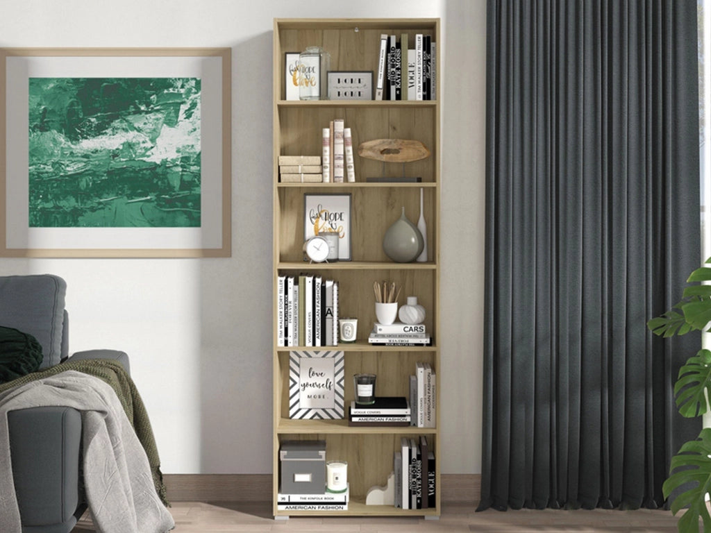 Biblioteca Pramollo, Libreria 5 Ripiani, 70x24.5x211.5h cm Marrone Rovere Grigio
