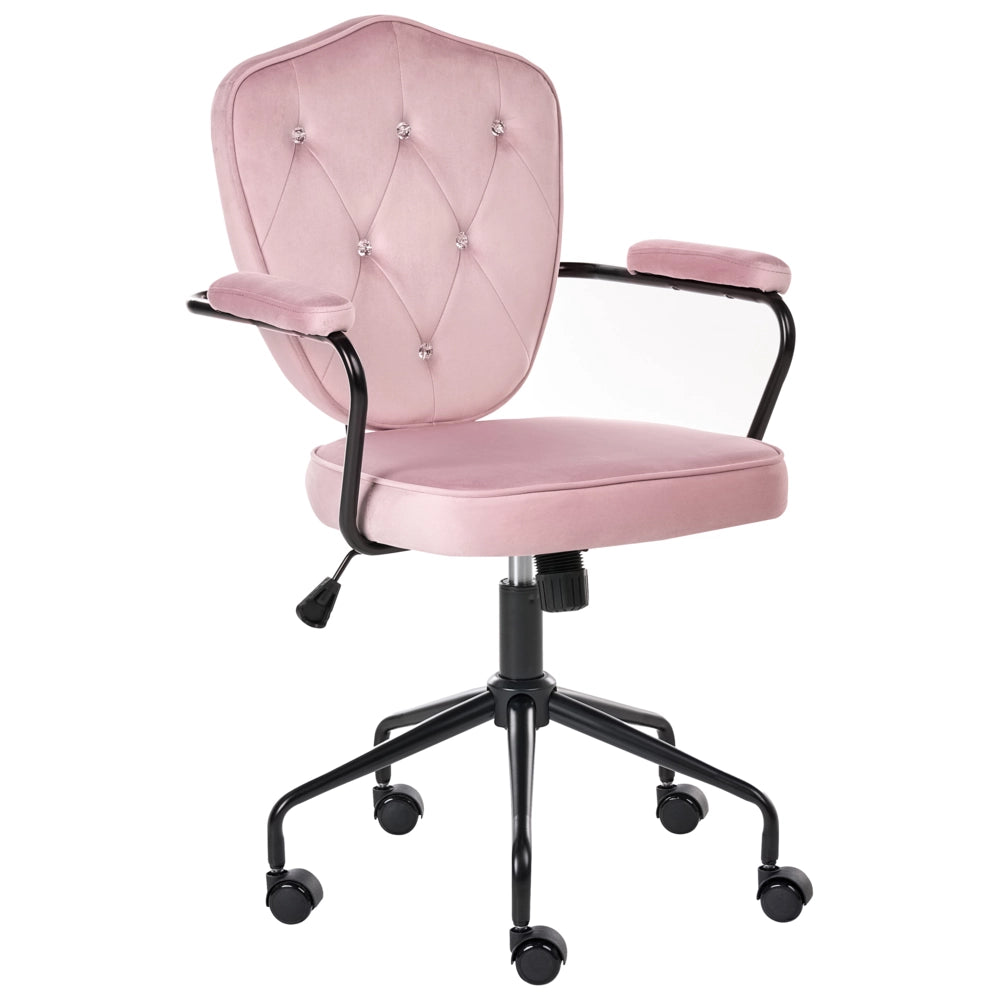 Sedia da ufficio in velluto rosa con seduta e schienale regolabili in altezza base completamente girevole stile glamour per l'ufficio domestico