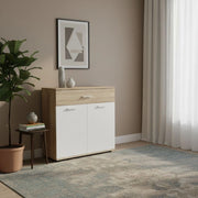 Mobile multiuso Irys con 2 ante e 1 cassetto colore bianco e rovere 80x35x84H