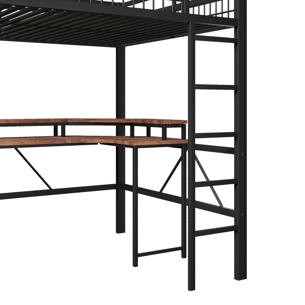 Letto a soppalco 140x200 cm con scrivania; LED e porte USB; in metallo e MDF